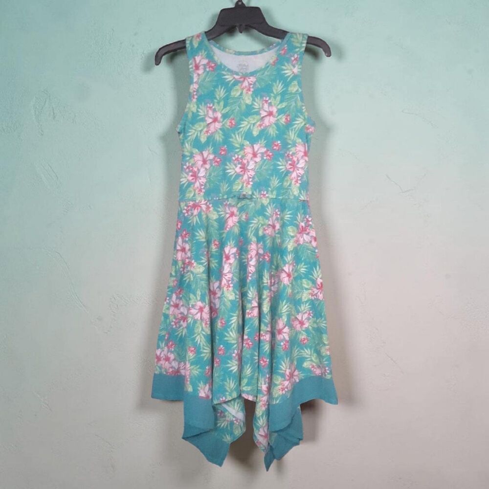 Tropical Handkerchief Hem Dress, Y2K Floral Midi Dress, Cottagecore Tropical - Picture 2 of 4